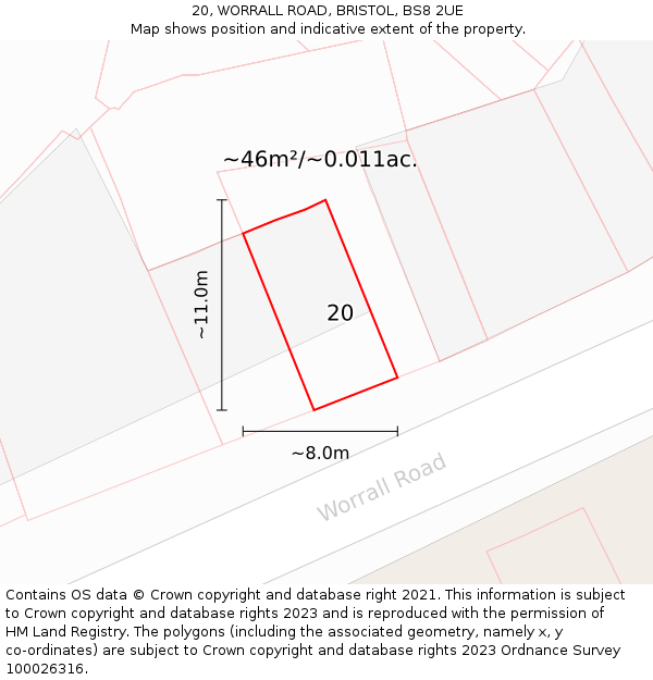 20, WORRALL ROAD, BRISTOL, BS8 2UE: Plot and title map