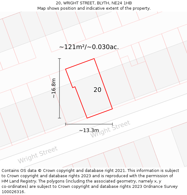 20, WRIGHT STREET, BLYTH, NE24 1HB: Plot and title map