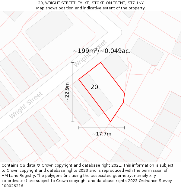 20, WRIGHT STREET, TALKE, STOKE-ON-TRENT, ST7 1NY: Plot and title map