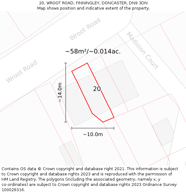20, WROOT ROAD, FINNINGLEY, DONCASTER, DN9 3DN: Plot and title map