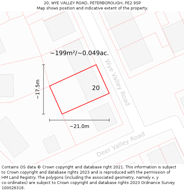 20, WYE VALLEY ROAD, PETERBOROUGH, PE2 9SP: Plot and title map