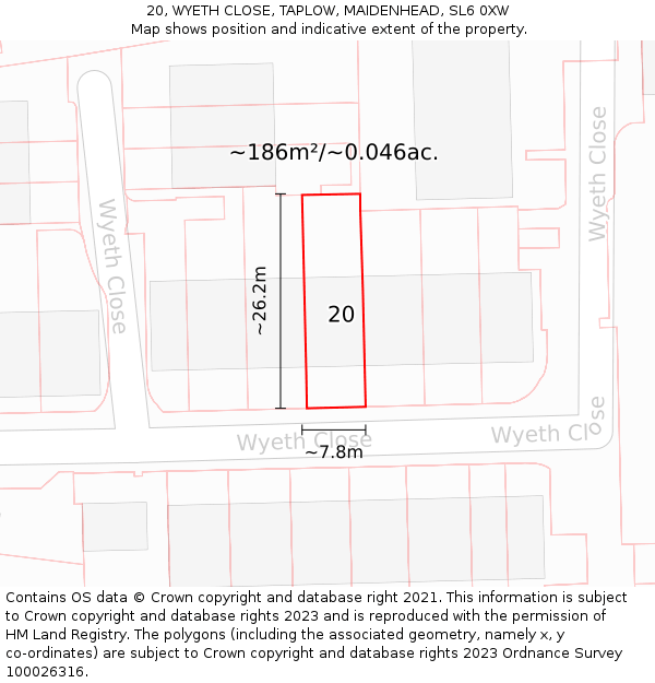 20, WYETH CLOSE, TAPLOW, MAIDENHEAD, SL6 0XW: Plot and title map