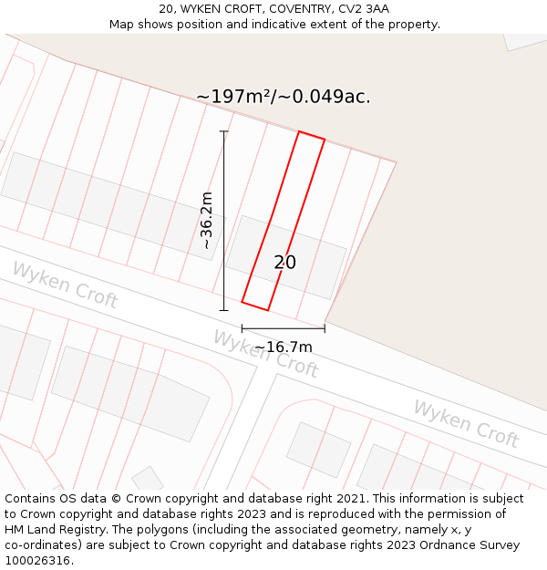 20, WYKEN CROFT, COVENTRY, CV2 3AA: Plot and title map