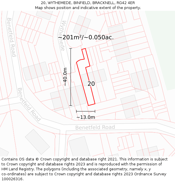 20, WYTHEMEDE, BINFIELD, BRACKNELL, RG42 4ER: Plot and title map