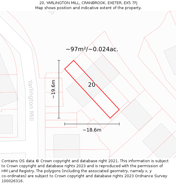 20, YARLINGTON MILL, CRANBROOK, EXETER, EX5 7FJ: Plot and title map