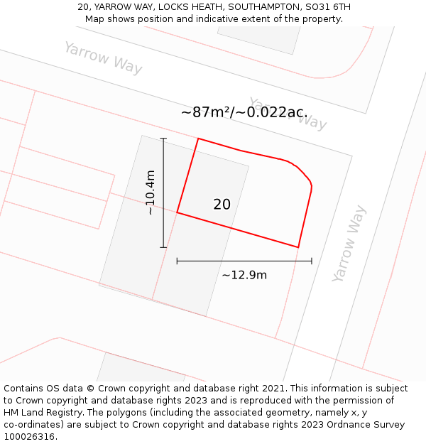 20, YARROW WAY, LOCKS HEATH, SOUTHAMPTON, SO31 6TH: Plot and title map