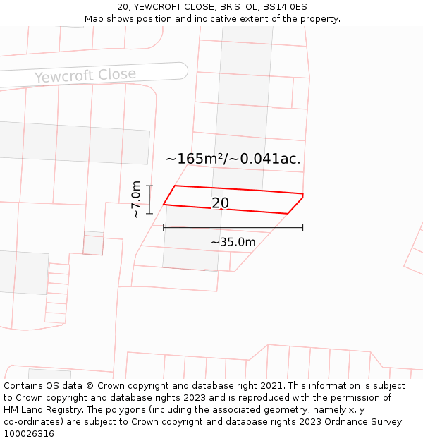 20, YEWCROFT CLOSE, BRISTOL, BS14 0ES: Plot and title map