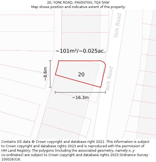 20, YORK ROAD, PAIGNTON, TQ4 5NW: Plot and title map
