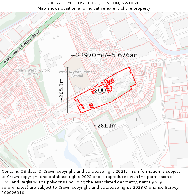 200, ABBEYFIELDS CLOSE, LONDON, NW10 7EL: Plot and title map