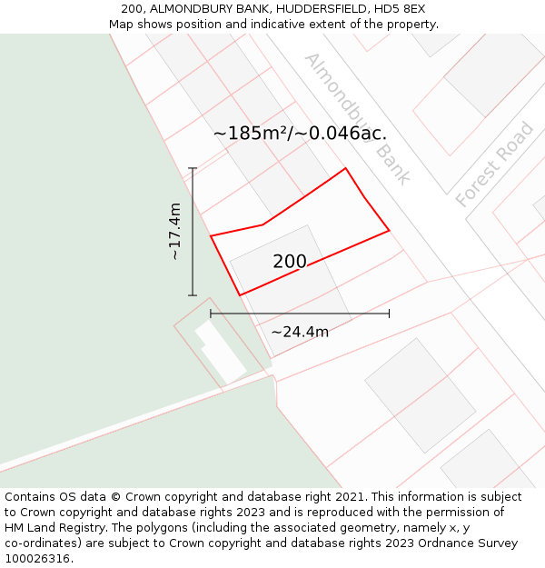 200, ALMONDBURY BANK, HUDDERSFIELD, HD5 8EX: Plot and title map