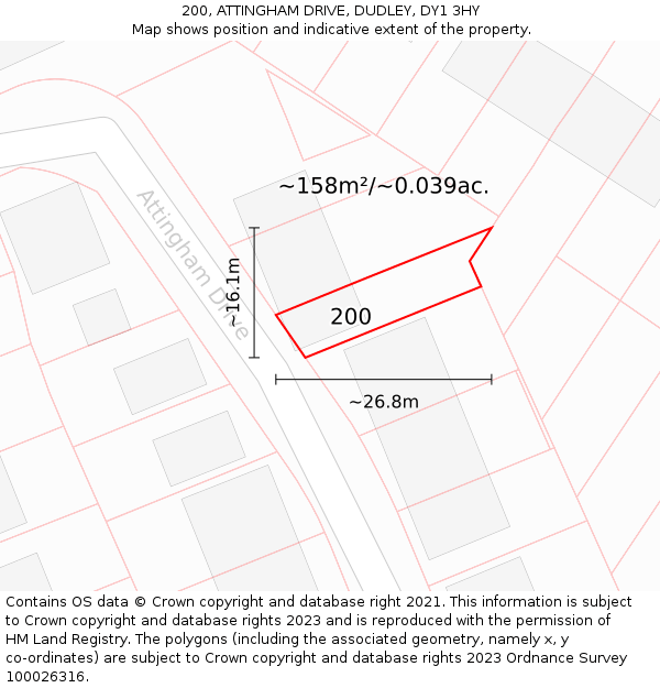 200, ATTINGHAM DRIVE, DUDLEY, DY1 3HY: Plot and title map