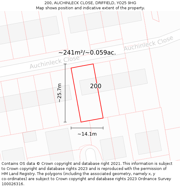 200, AUCHINLECK CLOSE, DRIFFIELD, YO25 9HG: Plot and title map