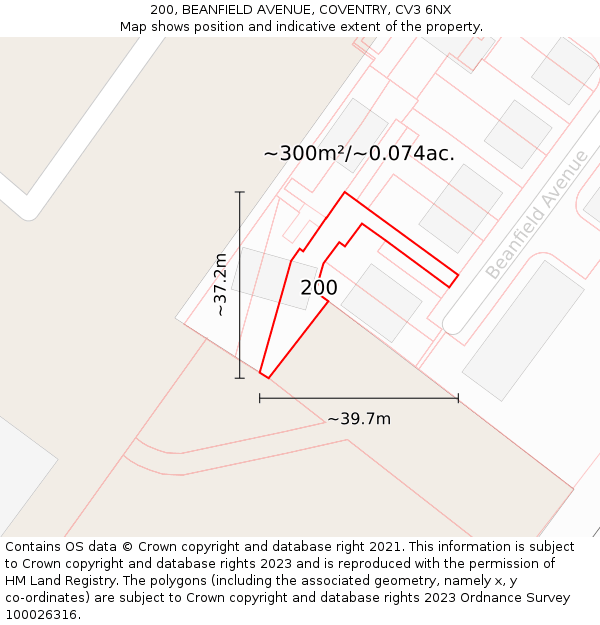 200, BEANFIELD AVENUE, COVENTRY, CV3 6NX: Plot and title map