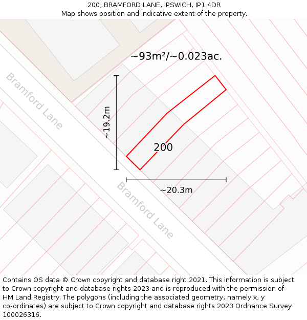 200, BRAMFORD LANE, IPSWICH, IP1 4DR: Plot and title map