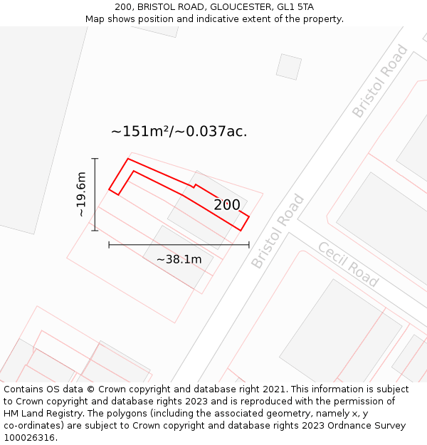 200, BRISTOL ROAD, GLOUCESTER, GL1 5TA: Plot and title map
