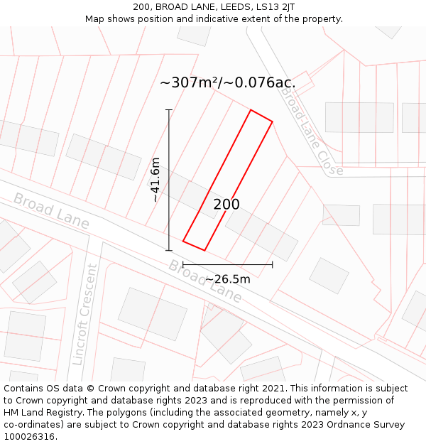 200, BROAD LANE, LEEDS, LS13 2JT: Plot and title map