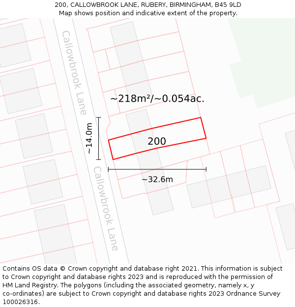 200, CALLOWBROOK LANE, RUBERY, BIRMINGHAM, B45 9LD: Plot and title map
