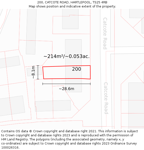 200, CATCOTE ROAD, HARTLEPOOL, TS25 4RB: Plot and title map