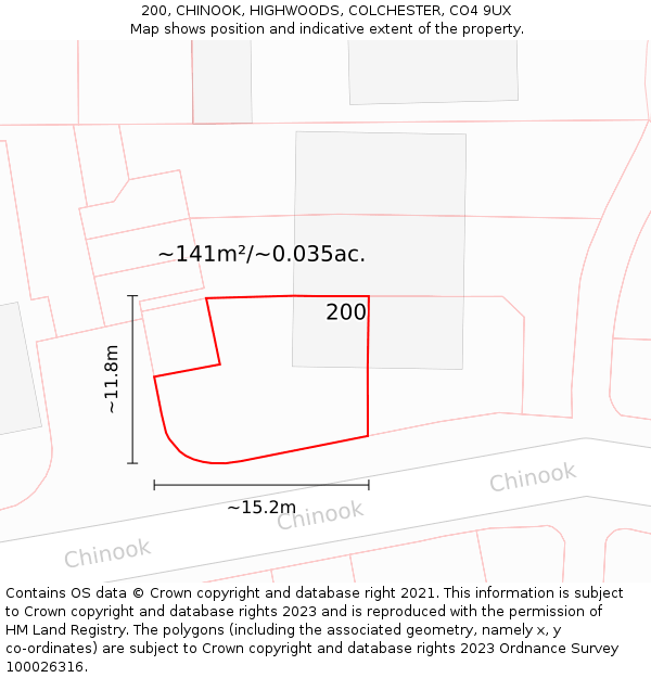 200, CHINOOK, HIGHWOODS, COLCHESTER, CO4 9UX: Plot and title map