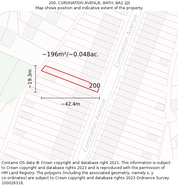200, CORONATION AVENUE, BATH, BA2 2JS: Plot and title map