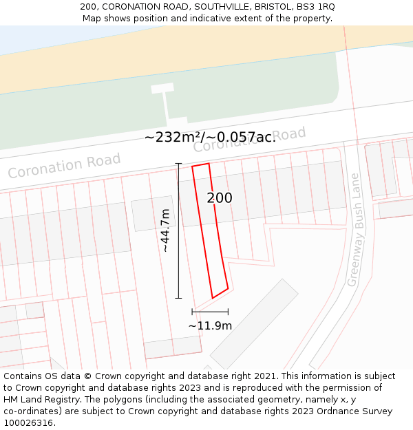 200, CORONATION ROAD, SOUTHVILLE, BRISTOL, BS3 1RQ: Plot and title map