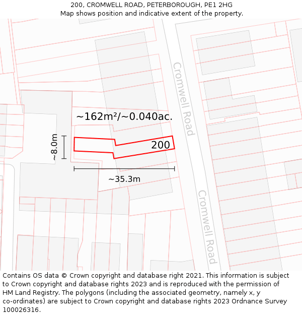 200, CROMWELL ROAD, PETERBOROUGH, PE1 2HG: Plot and title map