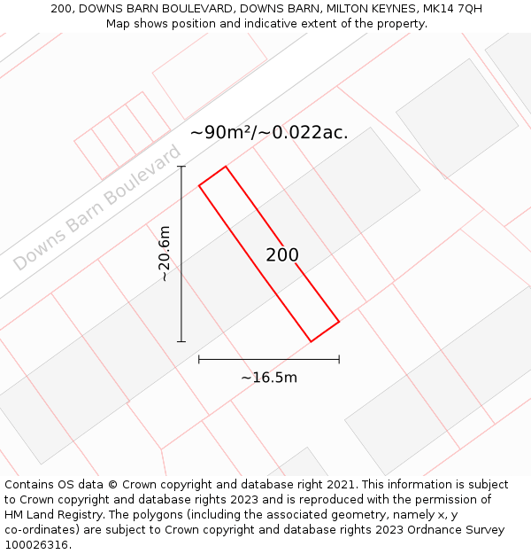 200, DOWNS BARN BOULEVARD, DOWNS BARN, MILTON KEYNES, MK14 7QH: Plot and title map