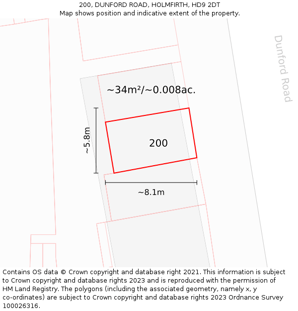 200, DUNFORD ROAD, HOLMFIRTH, HD9 2DT: Plot and title map