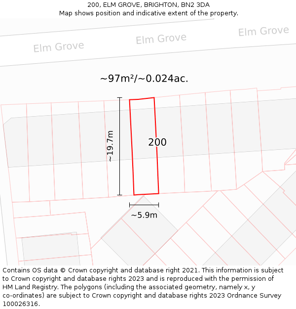 200, ELM GROVE, BRIGHTON, BN2 3DA: Plot and title map