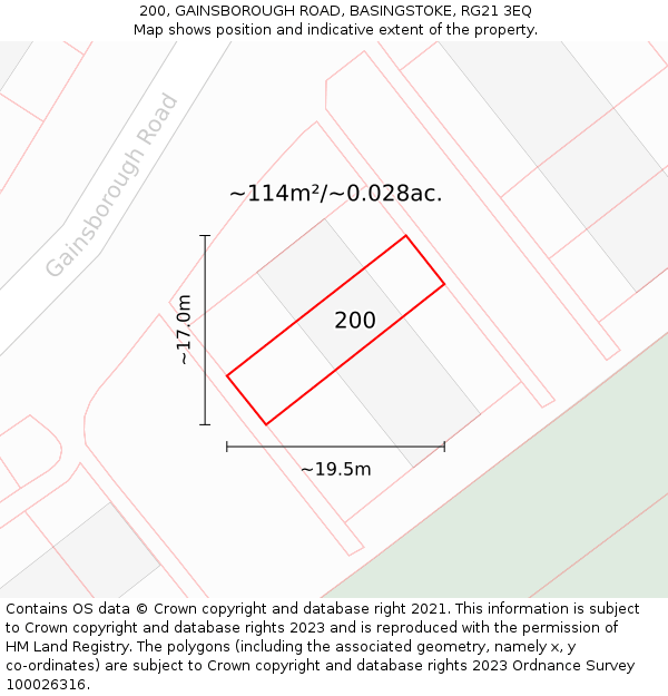 200, GAINSBOROUGH ROAD, BASINGSTOKE, RG21 3EQ: Plot and title map