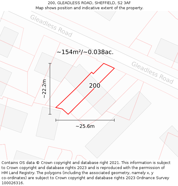 200, GLEADLESS ROAD, SHEFFIELD, S2 3AF: Plot and title map