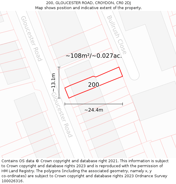 200, GLOUCESTER ROAD, CROYDON, CR0 2DJ: Plot and title map