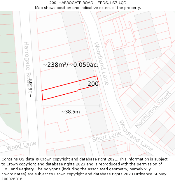 200, HARROGATE ROAD, LEEDS, LS7 4QD: Plot and title map