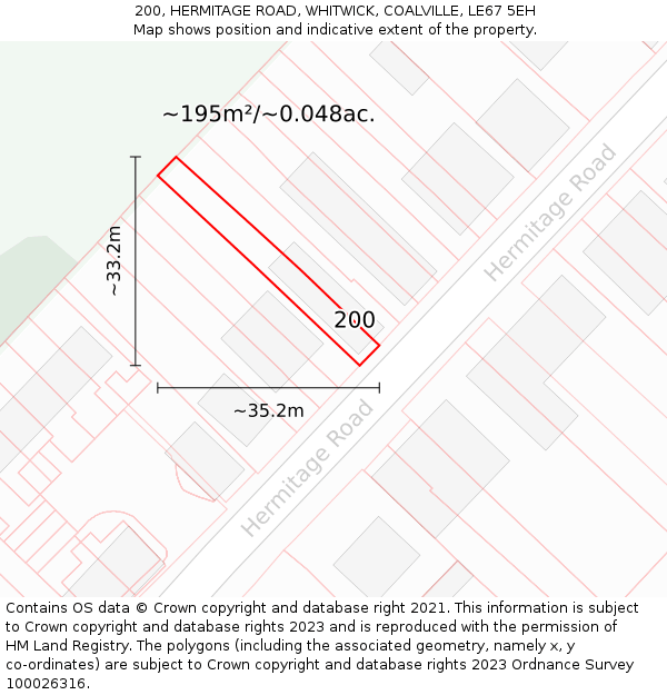 200, HERMITAGE ROAD, WHITWICK, COALVILLE, LE67 5EH: Plot and title map