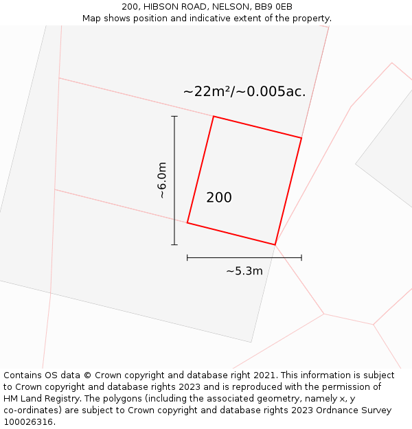 200, HIBSON ROAD, NELSON, BB9 0EB: Plot and title map