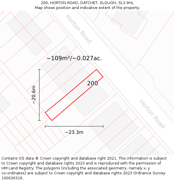 200, HORTON ROAD, DATCHET, SLOUGH, SL3 9HL: Plot and title map