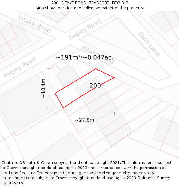 200, INTAKE ROAD, BRADFORD, BD2 3LP: Plot and title map