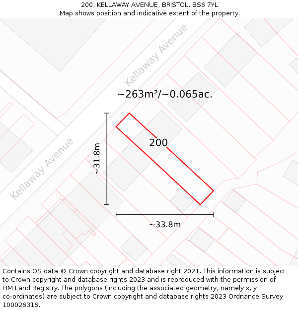 200, KELLAWAY AVENUE, BRISTOL, BS6 7YL: Plot and title map