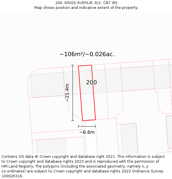 200, KINGS AVENUE, ELY, CB7 4PJ: Plot and title map