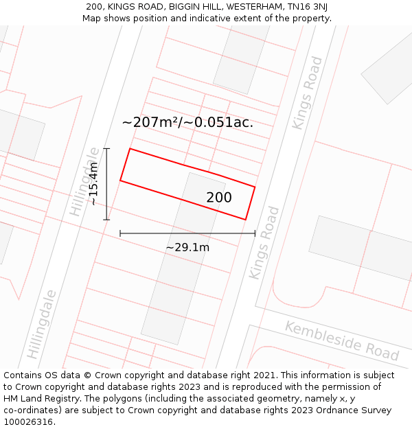 200, KINGS ROAD, BIGGIN HILL, WESTERHAM, TN16 3NJ: Plot and title map
