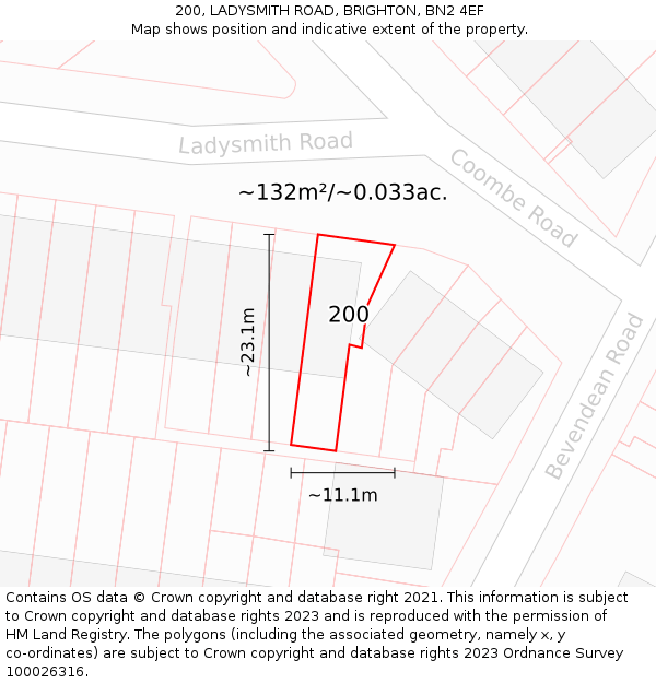 200, LADYSMITH ROAD, BRIGHTON, BN2 4EF: Plot and title map