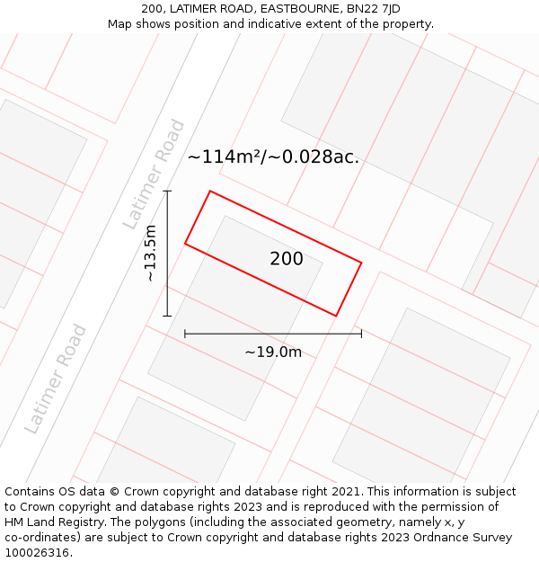 200, LATIMER ROAD, EASTBOURNE, BN22 7JD: Plot and title map