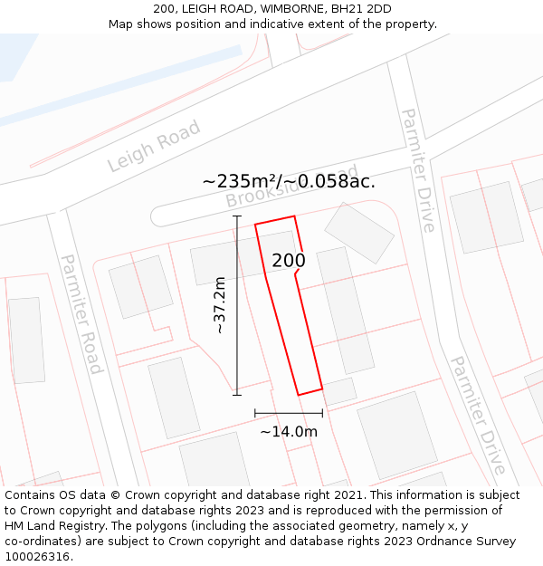 200, LEIGH ROAD, WIMBORNE, BH21 2DD: Plot and title map