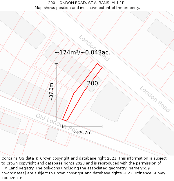 200, LONDON ROAD, ST ALBANS, AL1 1PL: Plot and title map