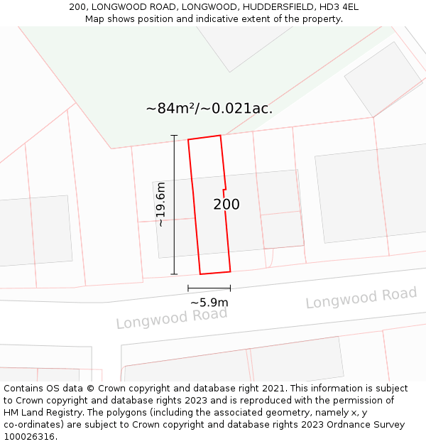 200, LONGWOOD ROAD, LONGWOOD, HUDDERSFIELD, HD3 4EL: Plot and title map