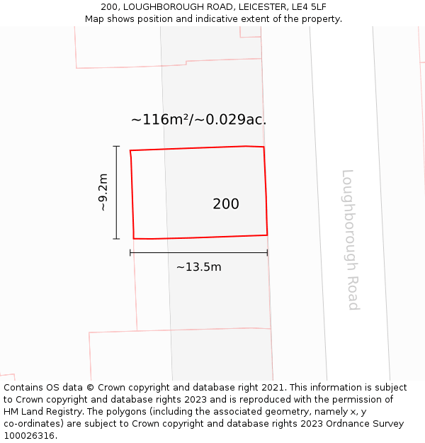 200, LOUGHBOROUGH ROAD, LEICESTER, LE4 5LF: Plot and title map