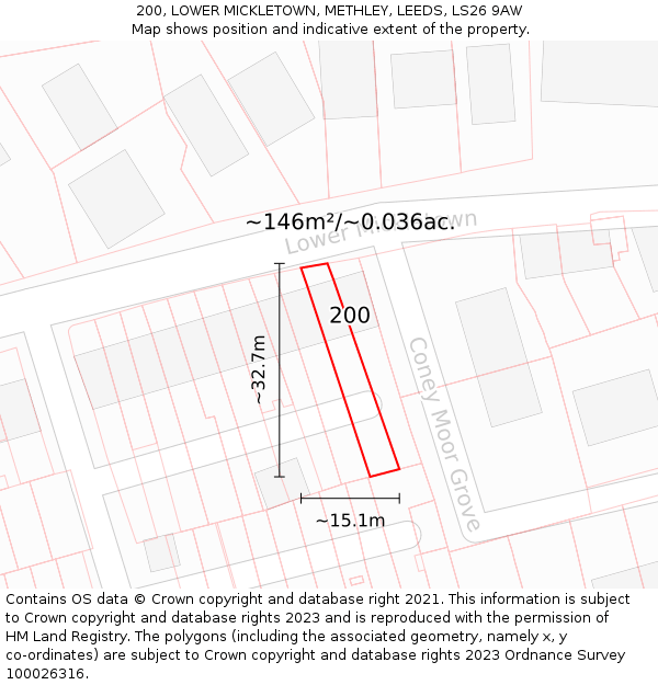 200, LOWER MICKLETOWN, METHLEY, LEEDS, LS26 9AW: Plot and title map