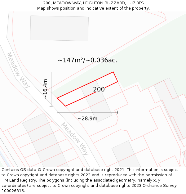 200, MEADOW WAY, LEIGHTON BUZZARD, LU7 3FS: Plot and title map