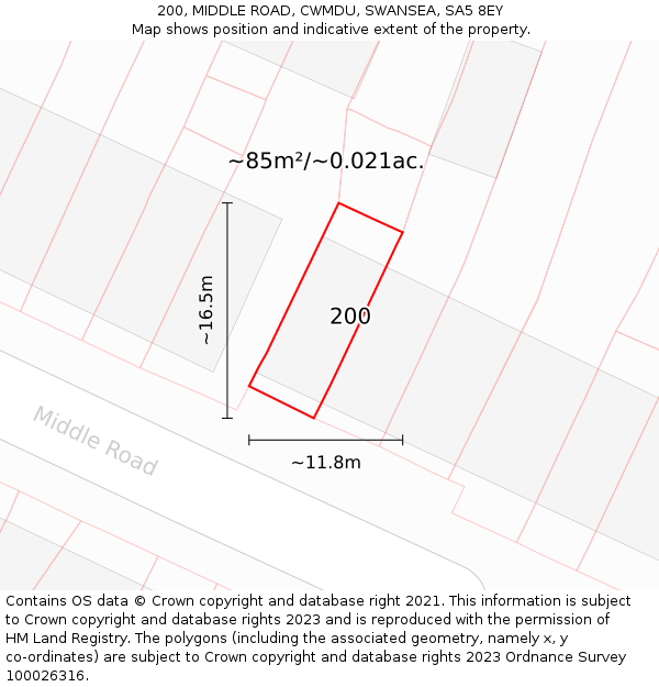 200, MIDDLE ROAD, CWMDU, SWANSEA, SA5 8EY: Plot and title map