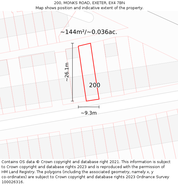 200, MONKS ROAD, EXETER, EX4 7BN: Plot and title map